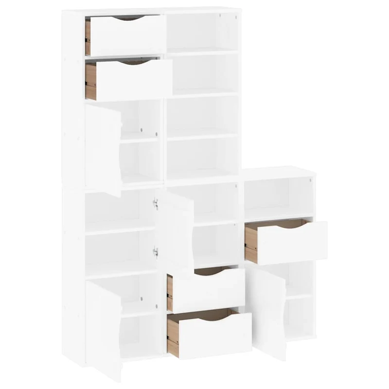 Lot de 5 armoires latérales modulaires rangement 40 x 24 x 79 cm en bois massif pin blanc 02_0055971