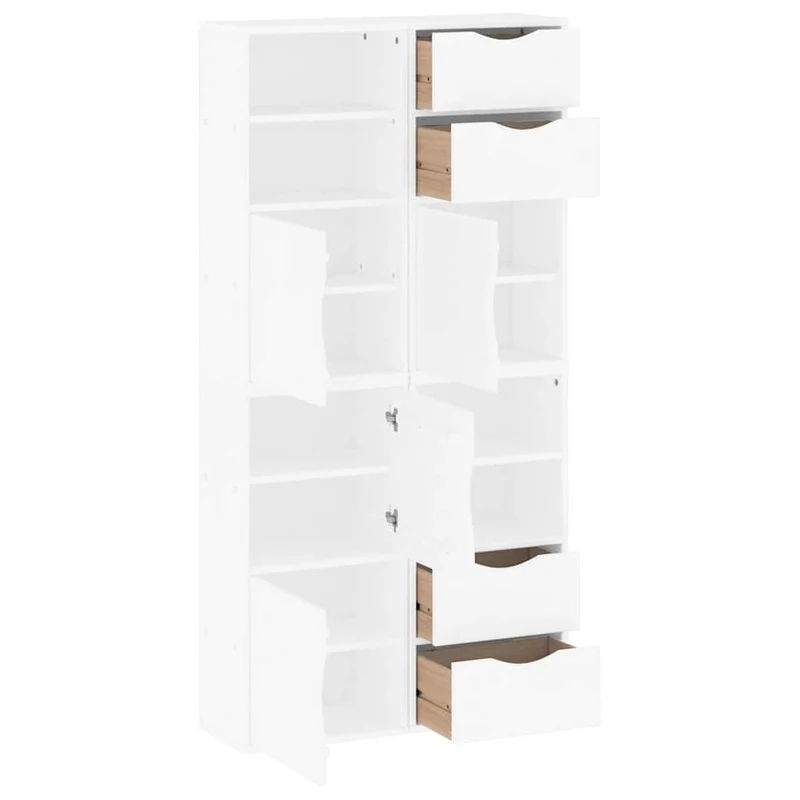 Lot de 4 armoires latérales modulaires blanc avec grand espace de rangement style rustique 40 x 24 x 79 cm en bois massif pin 02_0055957