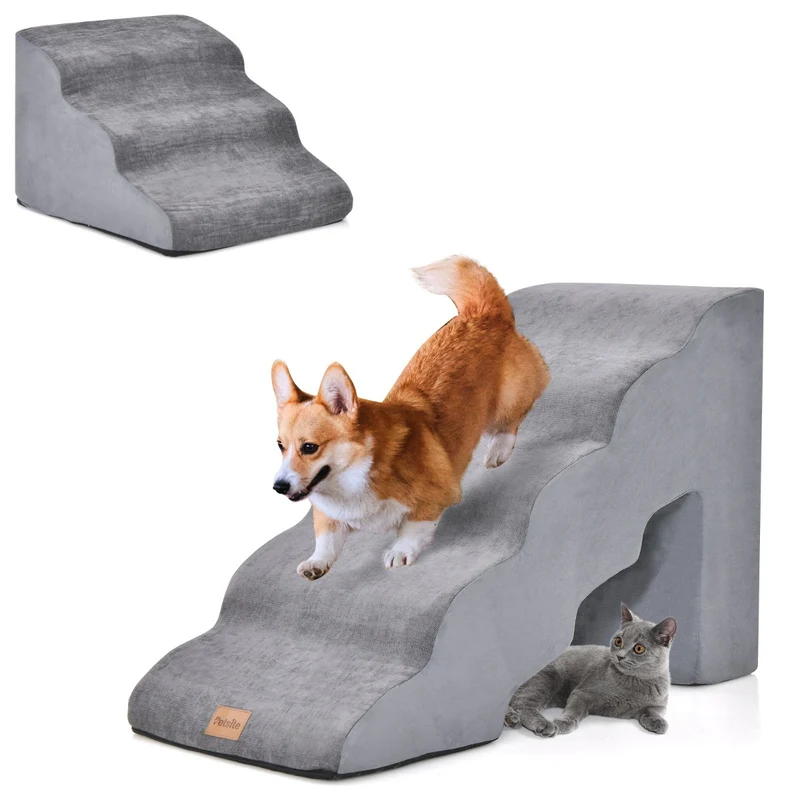 Lot de 2 escaliers en mousse 83 x 40 x 56 cm et 40 x 40 x 28 cm confort optimal design antidérapant en tissu chenille gris 20_0012458