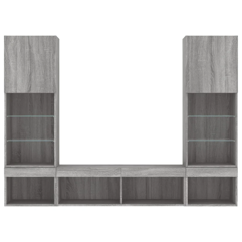 Meubles TV multimédia étagère télévision buffet téléviseur salle à manger salon chambre avec LED 5 pièces sonoma bois d'ingénierie gris 02_0029423