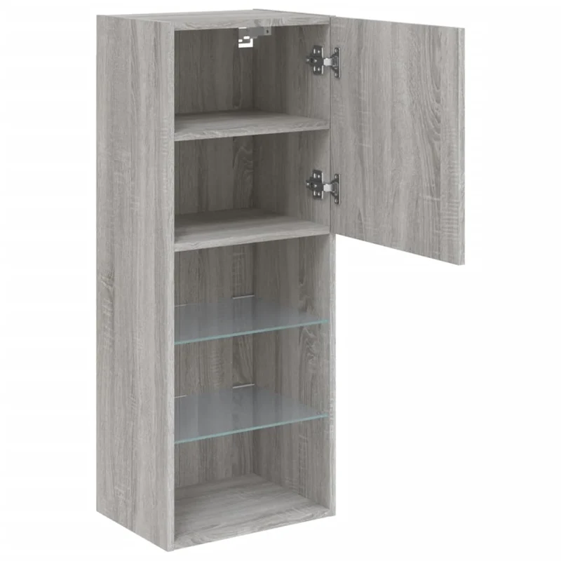 Meuble TV multimédia étagère télévision buffet téléviseur salle à manger salon chambre avec lumières LED sonoma 40,5 x 30 x 102 cm gris 02_0026823