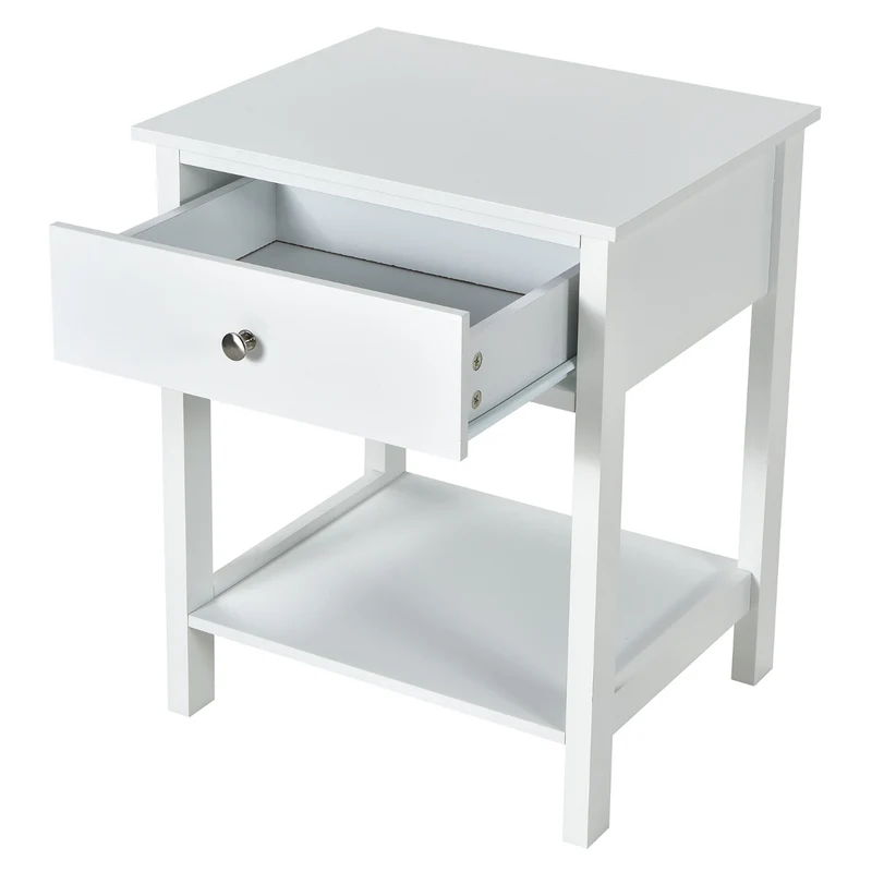Lot de 2 tables de chevet modernes compactes 48 x 40 x 58 cm espace de rangement pratique et ambiances simples en MDF blanc 20_0012524