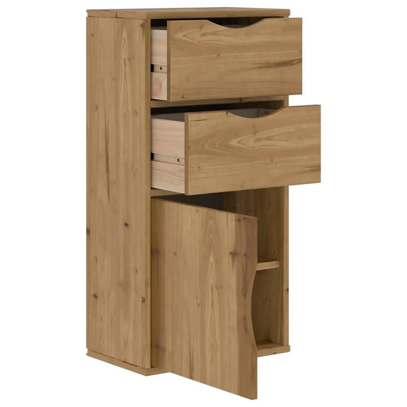 Armoire latérale avec tiroirs rustique charme classique 40 x 24 x 79 cm en pin massif miel 02_0058044
