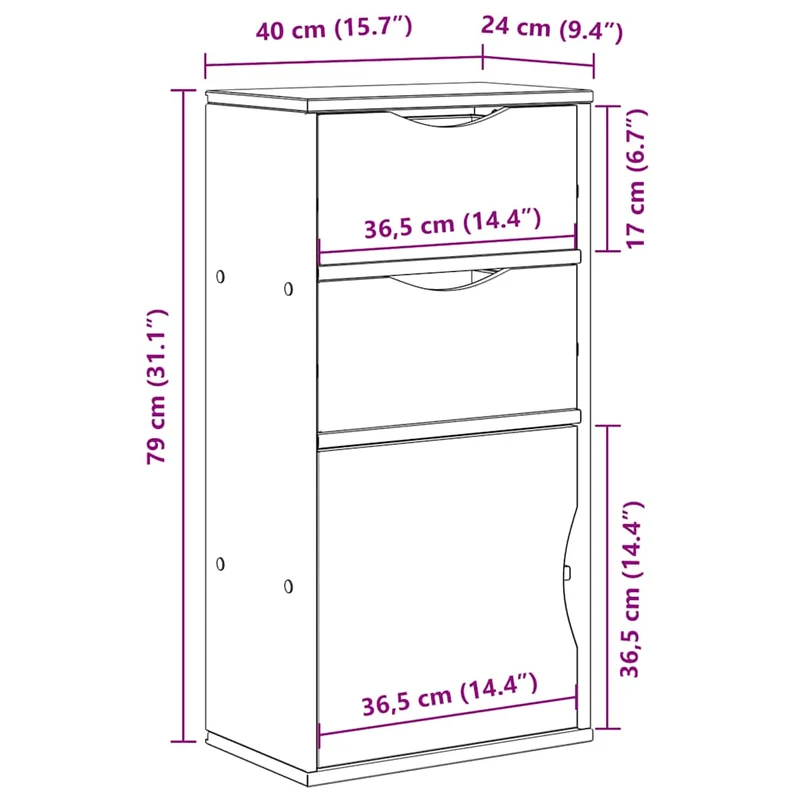 Armoire latérale avec tiroirs rustique charme classique 40 x 24 x 79 cm en pin massif miel 02_0058044