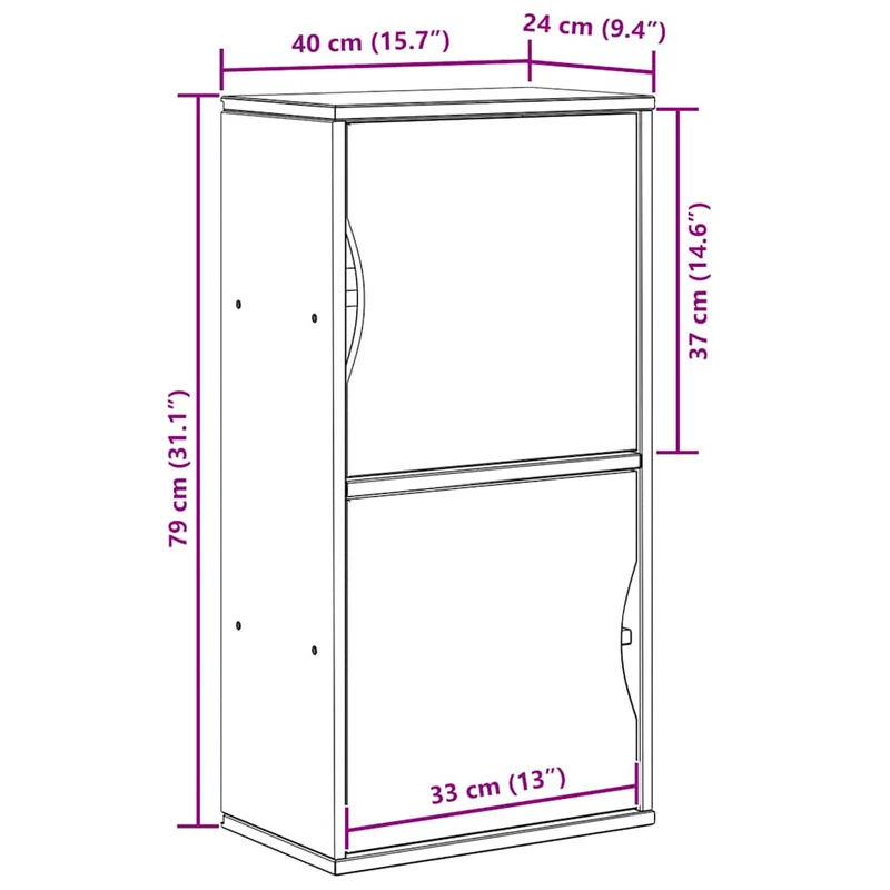 Armoire latérale classique rustique 40 x 24 x 79 cm grand espace de rangement ambiance cosy en bois massif miel 02_0058038