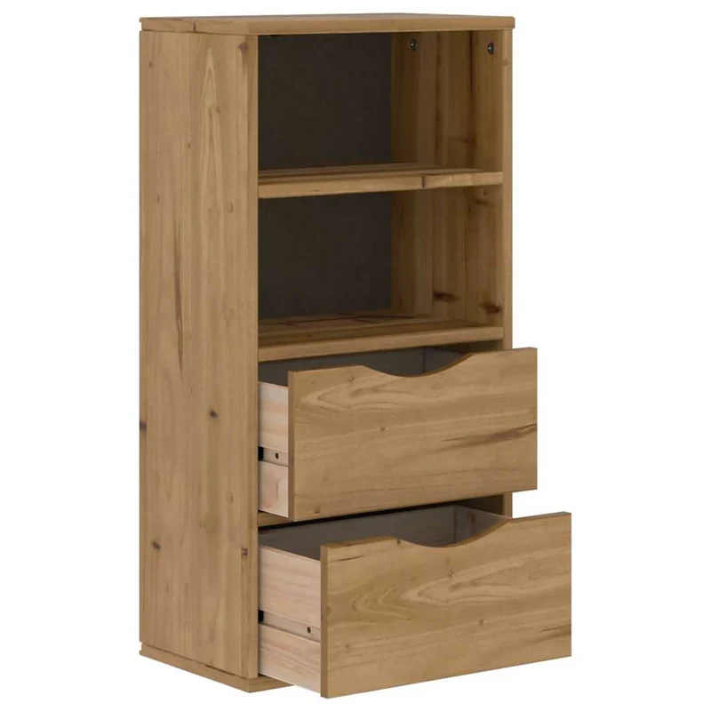 Armoire latérale vintage avec 2 tiroirs et 2 étagères 40 x 24 x 79 cm en bois massif pin 02_0058040