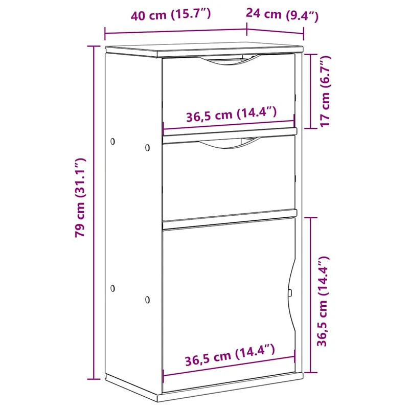 Armoire latérale en bois massif pin 40 x 24 x 79 cm grand espace de rangement style rustique en bois blanc 02_0058045