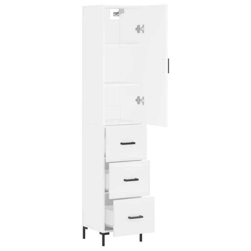 Buffet bahut commode armoire meuble de rangement organisateur cuisine salle de séjour salon haut 34,5 x 34 x 180 cm bois d'ingénierie blanc 02_0032330