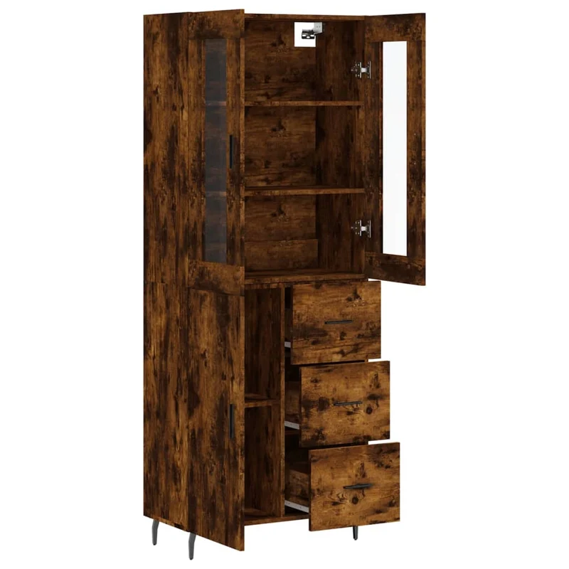 Buffet bahut commode armoire meuble de rangement organisateur cuisine salle de séjour salon haut 69,5 x 34 x 180 cm bois d'ingénierie marron 02_0033540