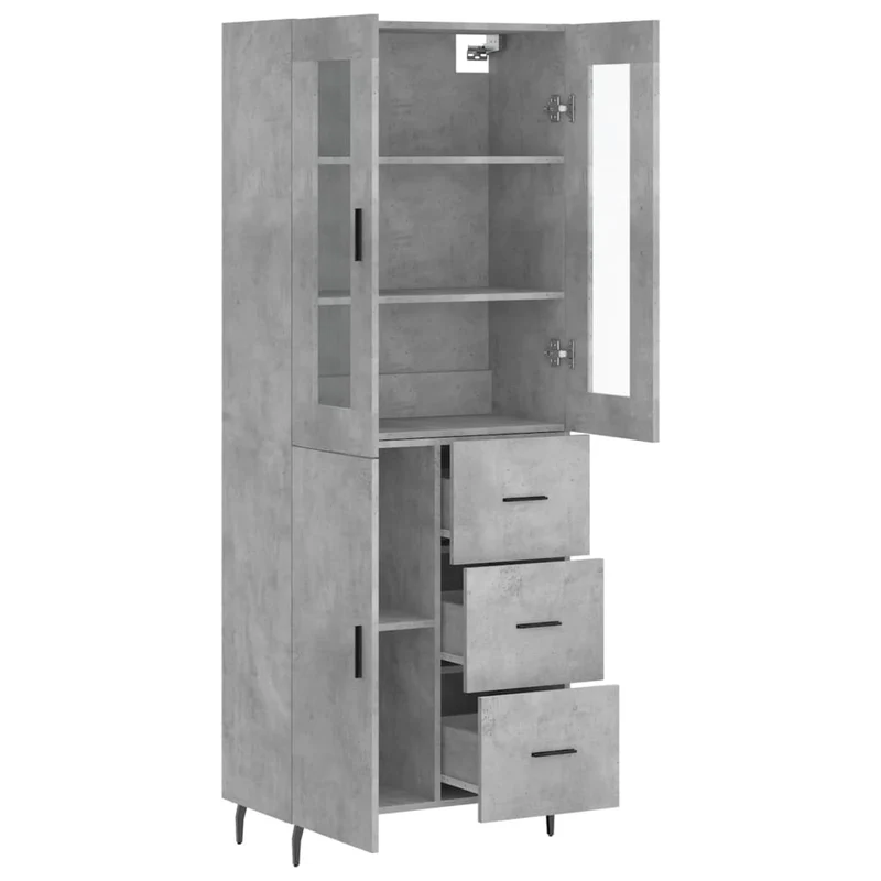 Buffet bahut commode armoire meuble de rangement organisateur cuisine salle de séjour salon haut 69,5 x 34 x 180 cm bois d'ingénierie gris 02_0034642