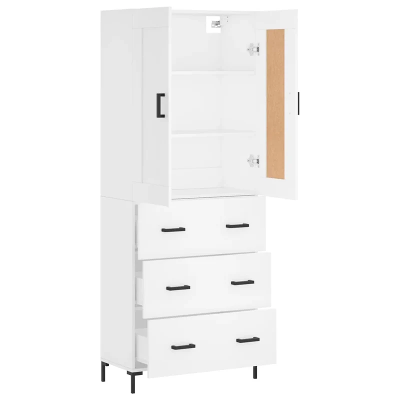 Buffet bahut commode armoire meuble de rangement organisateur cuisine salle de séjour salon haut 69,5 x 34 x 180 cm bois d'ingénierie blanc 02_0032668