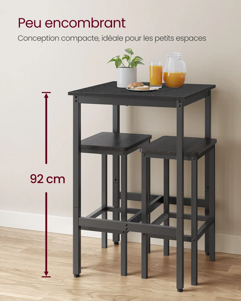 Table haute table de bar carrée cadre en acier 60 x 60 x 92 cm montage facile pour cuisine salon style industriel noir 12_0007675