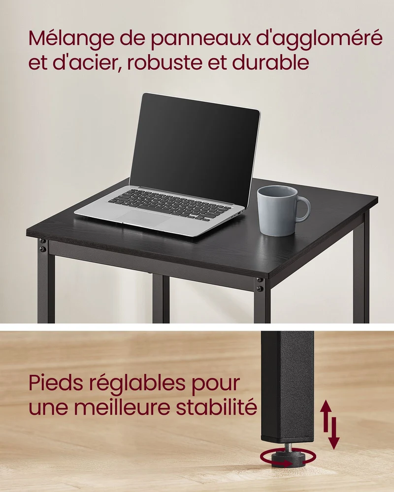 Table haute table de bar carrée cadre en acier 60 x 60 x 92 cm montage facile pour cuisine salon style industriel noir 12_0007675
