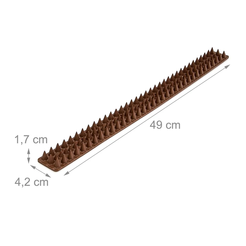 Lot de 4 panneaux de piques anti-oiseaux protection balcon 49 x 4,2 cm en plastique brun 13_0003159