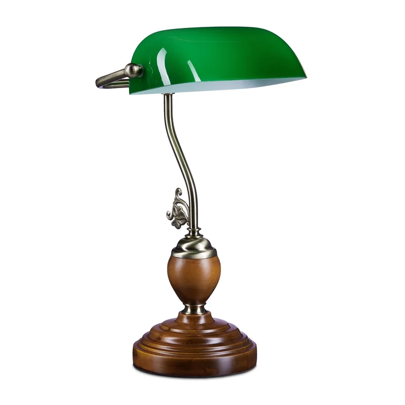 Lampe de bureau vintage réglable 30 x 20 x 15 cm design élégant ambiance cosy en bois vert 13_0003113