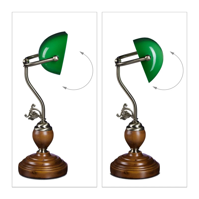 Lampe de bureau vintage réglable 30 x 20 x 15 cm design élégant ambiance cosy en bois vert 13_0003113