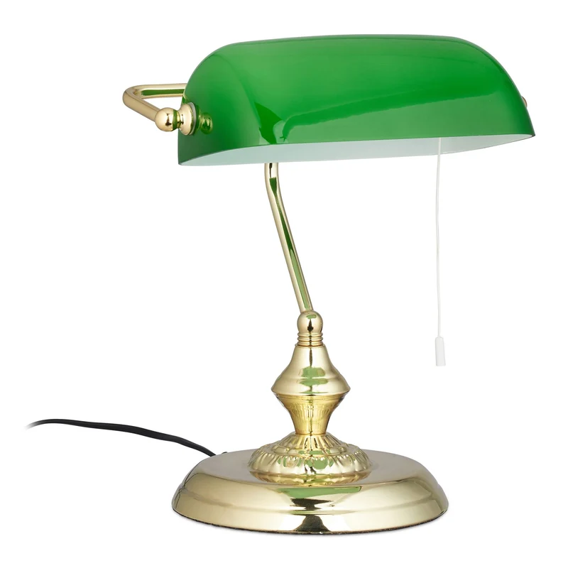 Lampe de bureau vintage design années 30 30 x 15 x 15 cm ambiance agréable socle rond en métal vert 13_0003861