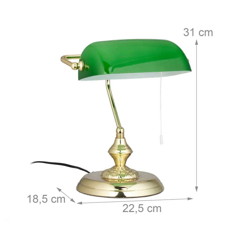 Lampe de bureau vintage design années 30 30 x 15 x 15 cm ambiance agréable socle rond en métal vert 13_0003861