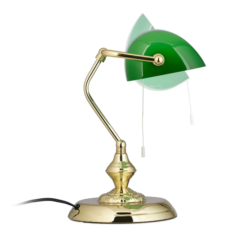 Lampe de bureau vintage design années 30 30 x 15 x 15 cm ambiance agréable socle rond en métal vert 13_0003861