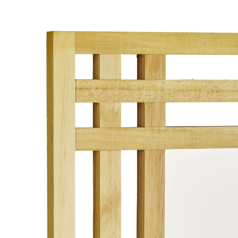 Miroir mural décoratif grand esthétique 120 x 80 cm cadre effet grille style naturel en bois de pin 13_0003377