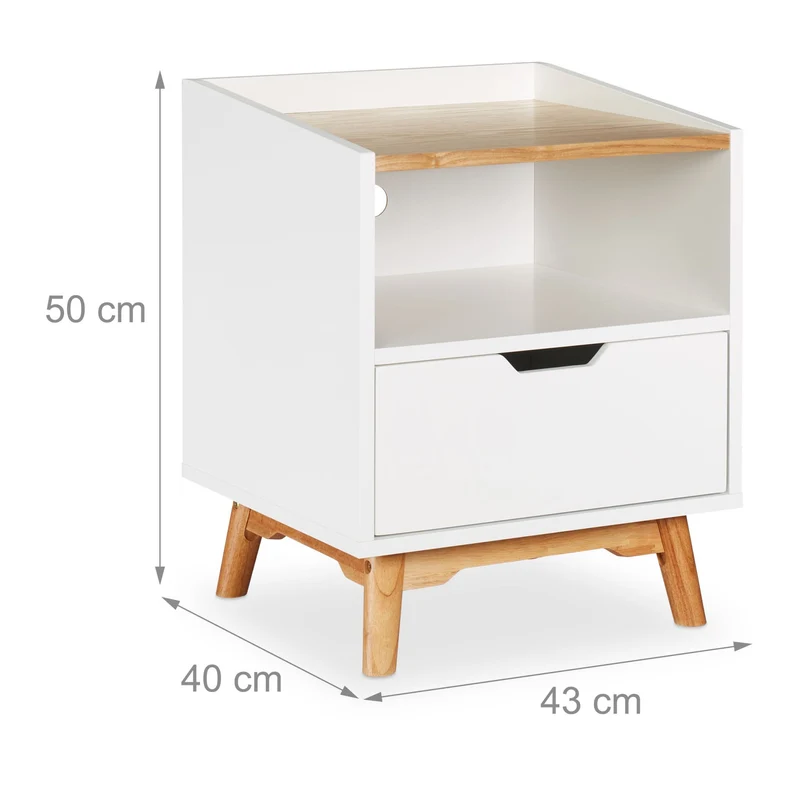 Table de chevet scandinave avec tiroir 50 x 40 x 45 cm stable et robuste ambiance cosy en MDF blanc 13_0004182