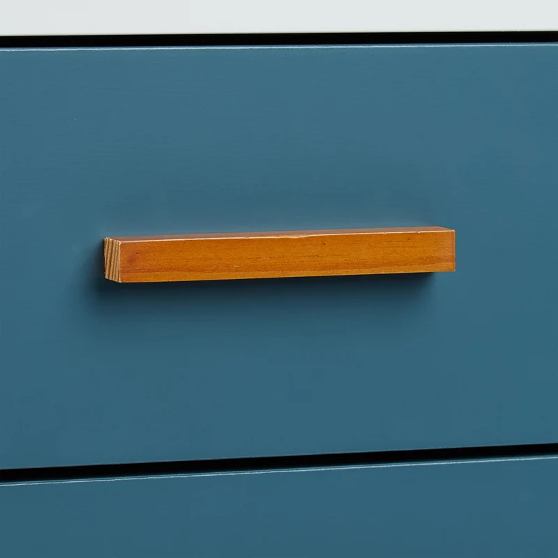 Commode rétro scandinave 58 x 48 x 41 cm avec 2 tiroirs élégante et fonctionnelle en bois laqué bleu 13_0003366