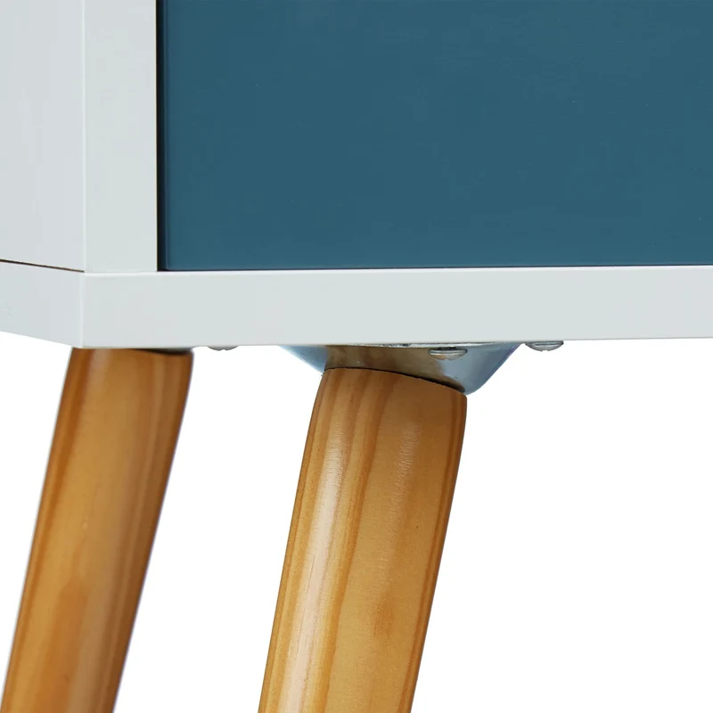 Commode rétro scandinave 58 x 48 x 41 cm avec 2 tiroirs élégante et fonctionnelle en bois laqué bleu 13_0003366