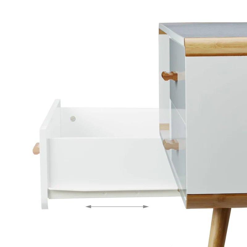 Commode lowboard arrondie rangement décoratif salon 120 x 40 x 50 cm en bambou blanc 13_0003534