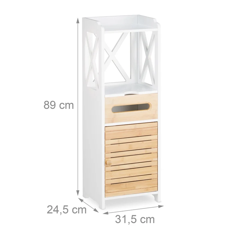Petite armoire étagère 5 niveaux peu encombrante style maison de campagne 90 x 30 x 150 cm en bois blanc 13_0003531