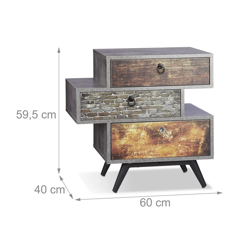 Commode vintage avec tiroirs décalés design industriel 80 x 40 x 90 cm en bois gris 13_0003700
