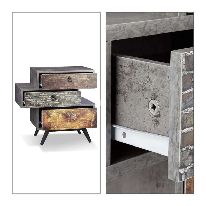Commode vintage avec tiroirs décalés design industriel 80 x 40 x 90 cm en bois gris 13_0003700