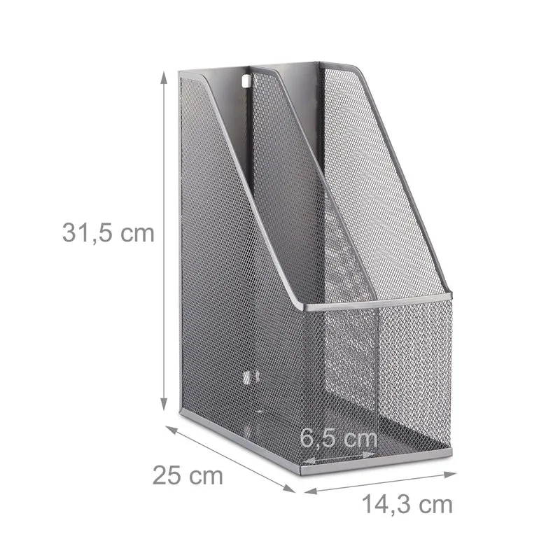 Porte-magazines 2 compartiments bureau design linéaire 31,5 x 14,3 x 25 cm en métal noir 13_0005354