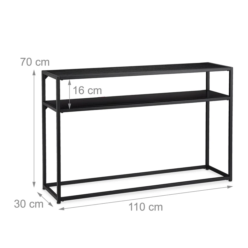 Console étroite moderne 2 étages rangement déco 120 x 30 x 75 cm en bois laqué noir 13_0006393