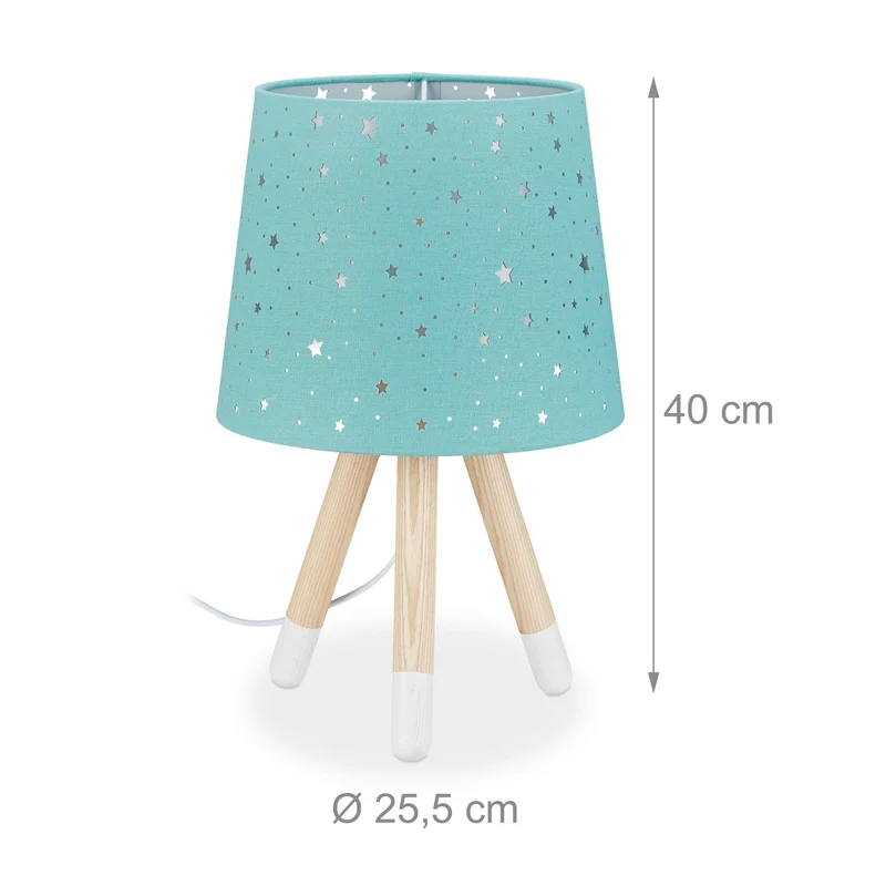 Lampe de table ronde pour chambre d'enfants 40 x 25,5 cm éclairage doux ambiance étoilée en tissu bleu 13_0006493