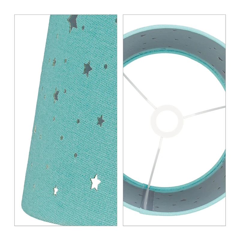 Lampe de table ronde pour chambre d'enfants 40 x 25,5 cm éclairage doux ambiance étoilée en tissu bleu 13_0006493