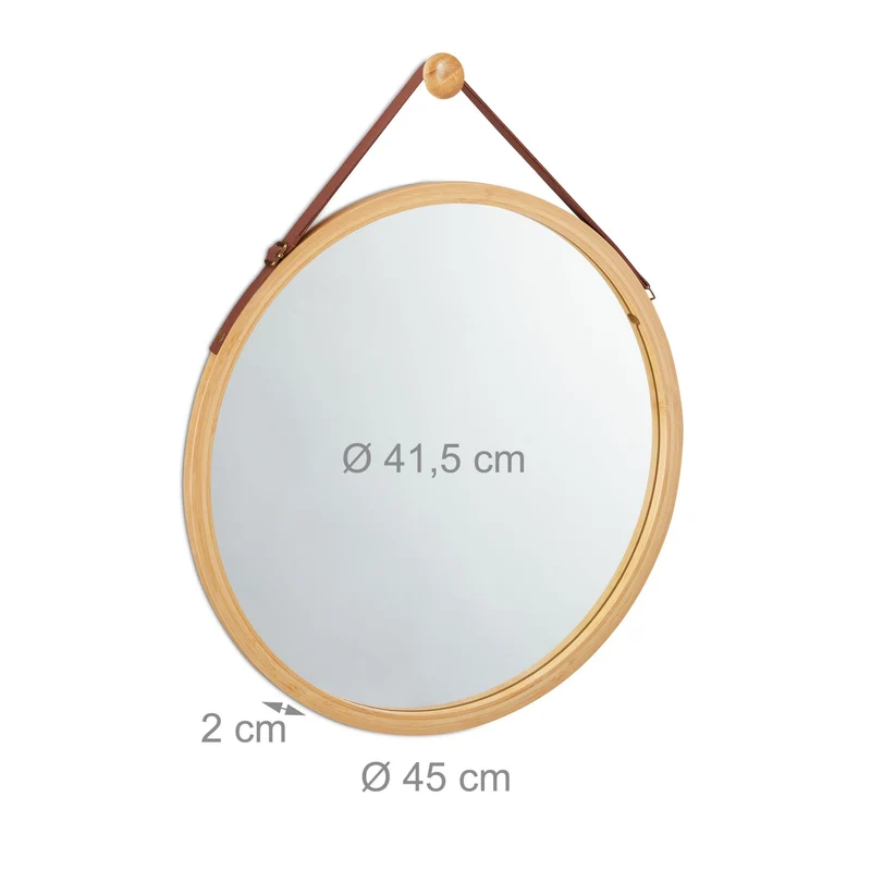 Miroir rond mural design nordique pour couloir chambre salle de bain 60 cm en bambou naturel 13_0006975