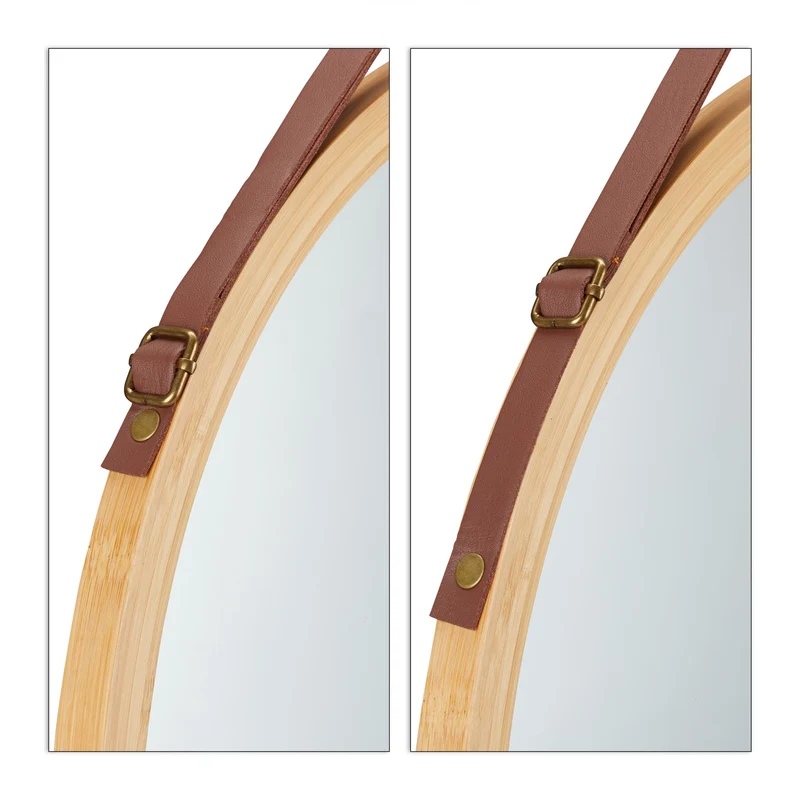 Miroir rond mural design nordique pour couloir chambre salle de bain 60 cm en bambou naturel 13_0006975