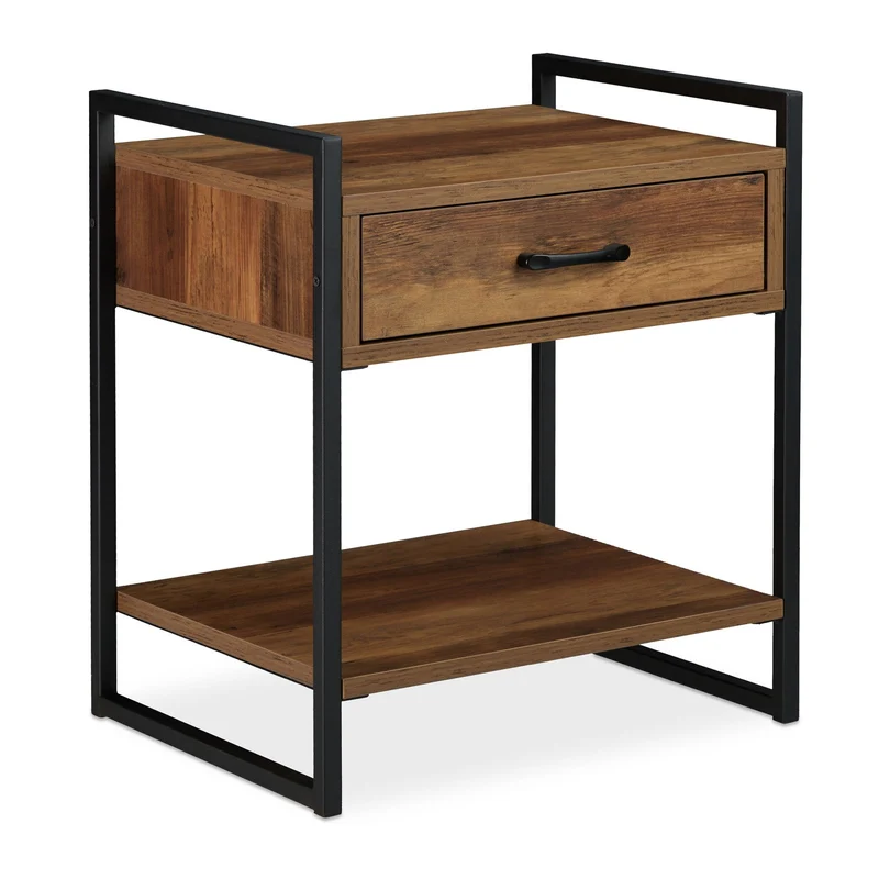 Table de nuit avec tiroir pratique style industriel 50 x 43 x 37 cm en aggloméré noir 13_0008308