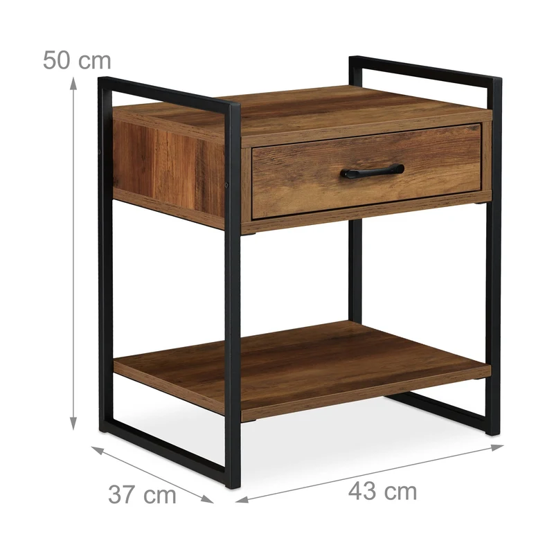 Table de nuit avec tiroir pratique style industriel 50 x 43 x 37 cm en aggloméré noir 13_0008308