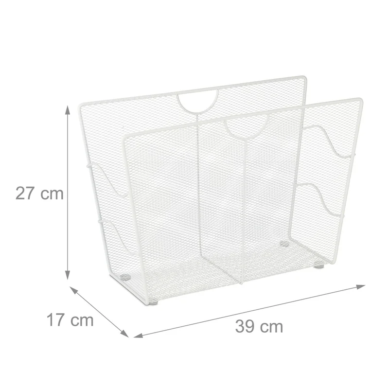 Porte-revue en métal design épuré salon salle de bain 40 x 30 x 60 cm avec poignées en métal blanc 13_0007877