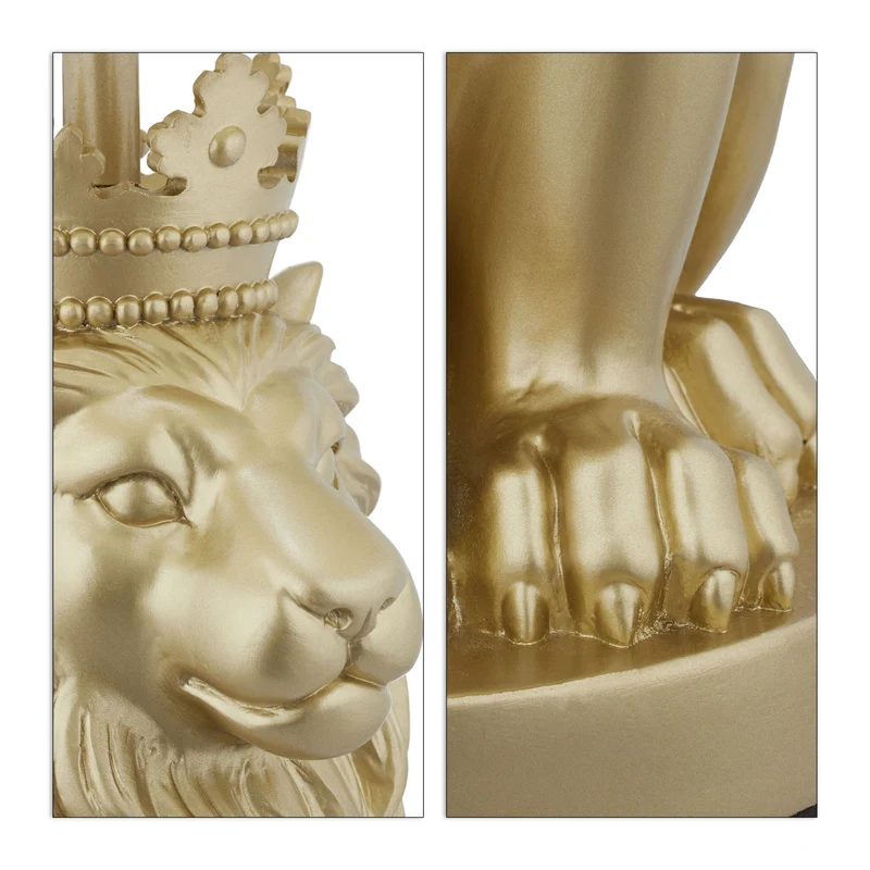 Lampe de table lion décorative design majestueux salon chambre 40 x 25 cm en résine dorée 13_0007883