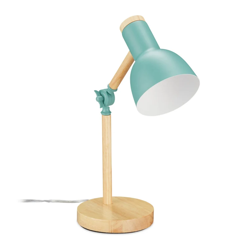 Lampe de bureau réglable moderne 25 à 45,5 x 14,5 cm effet rétro pour lecture en bois naturel doré 13_0007901