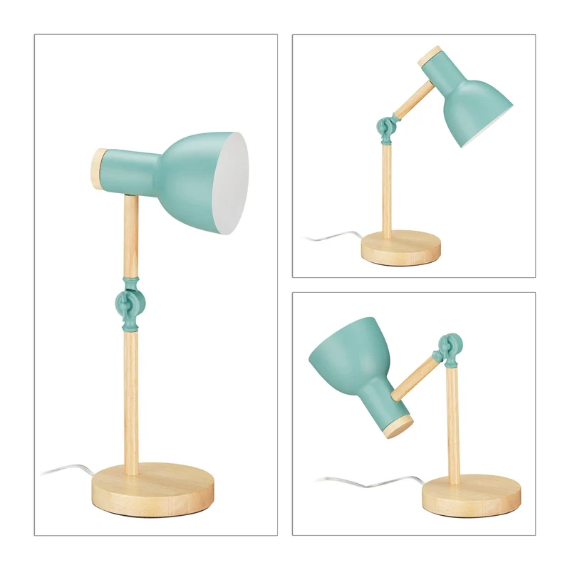 Lampe de bureau réglable moderne 25 à 45,5 x 14,5 cm effet rétro pour lecture en bois naturel doré 13_0007901