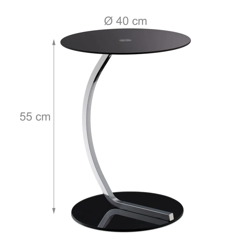 Table d'appoint ronde multifonctionnelle design moderne 50 x 50 x 50 cm en verre noir 13_0008393