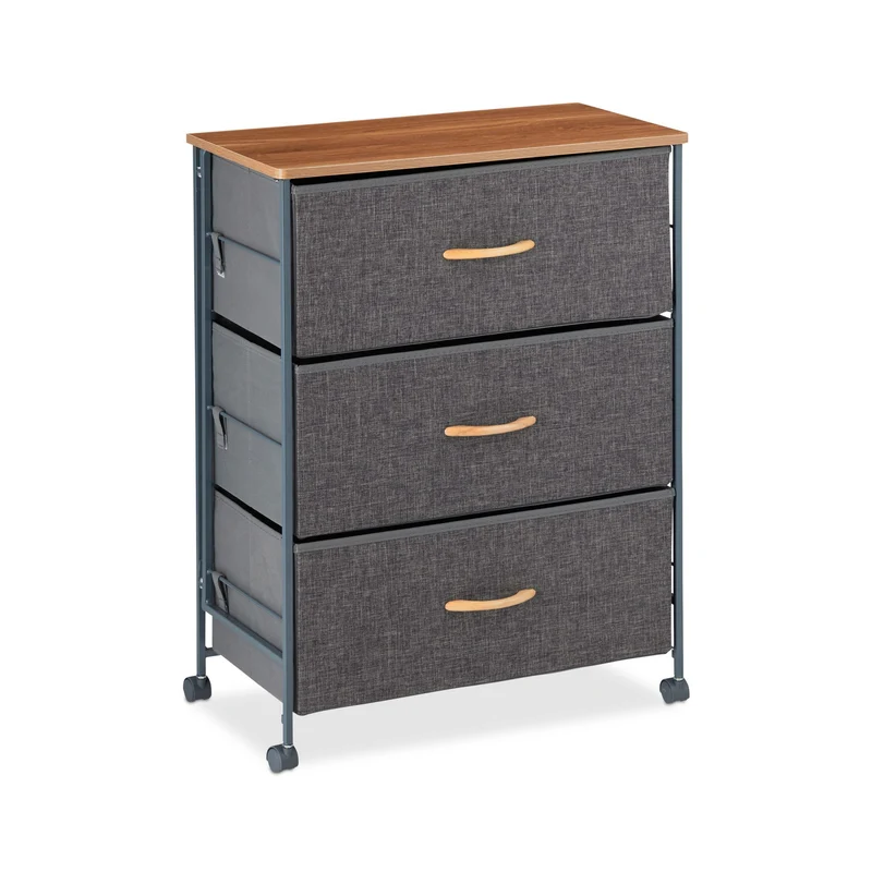 Armoire à tiroirs mobile pour rangement linge jouets salle à manger 96,5 x 58 x 30 cm en polyester gris 13_0007719