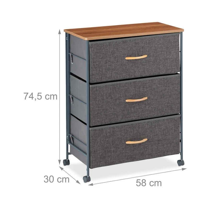 Armoire à tiroirs mobile pour rangement linge jouets salle à manger 96,5 x 58 x 30 cm en polyester gris 13_0007719