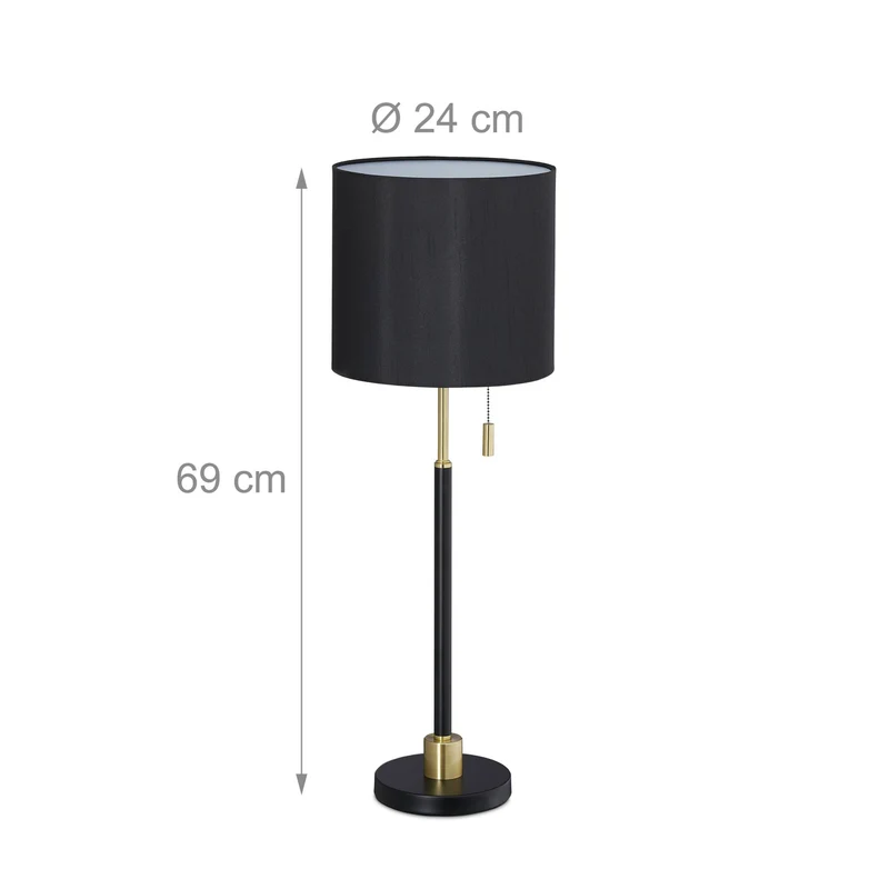 Lampe de table élégante avec interrupteur à tirette design moderne 20 x 25 x 25 cm en soie noire 13_0007882