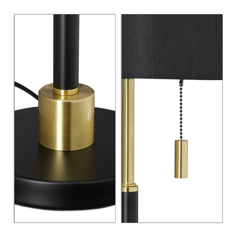 Lampe de table élégante avec interrupteur à tirette design moderne 20 x 25 x 25 cm en soie noire 13_0007882
