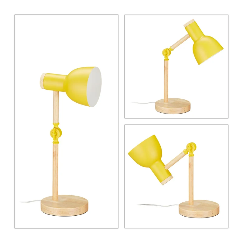 Lampe de bureau réglable 25 à 45,5 x 14,5 cm éclairage optimal look rétro en bois naturel doré 13_0007900