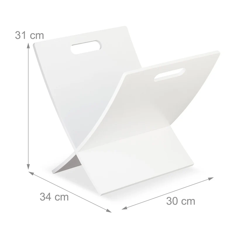 Porte-revue moderne rangement de journaux 40 x 30 x 30 cm facile à transporter en bois courbé blanc 13_0008438